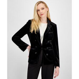Tahari ASL Women's Velvet Faux Double-Breasted Jacket Black Size 8 $169